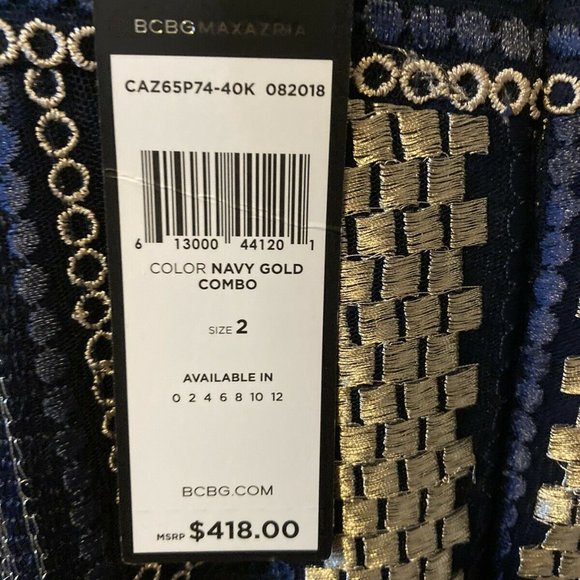 BCBG Metallic Navy Gold Handkerchief Dress Size 2 - Picture 7 of 10